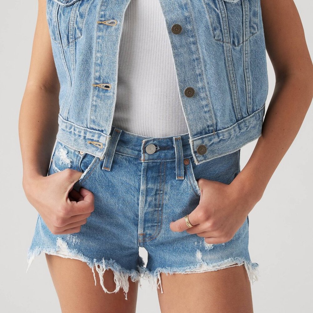 Levi_s 501 Original Fit High Rise Women_s Shorts No Stretch Color Oxnard Athens - Picture 4 of 4